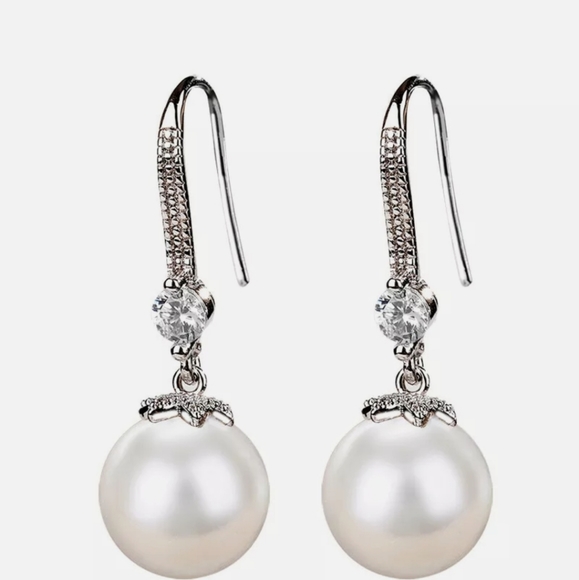 NEW 925 Silver Pearl & Diamond Drop Earrings - Picture 3 of 5